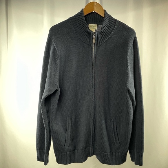L.L. Bean Full Zip Cotton Sweater in Navy Blue Size Large - Picture 1 of 4